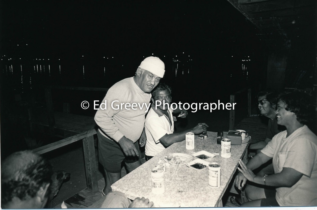Sand Island fisherman, Clement Apollo, with other residents (25 November 1979) Negative: 4093-8-24 | Ed Greevy Photographer