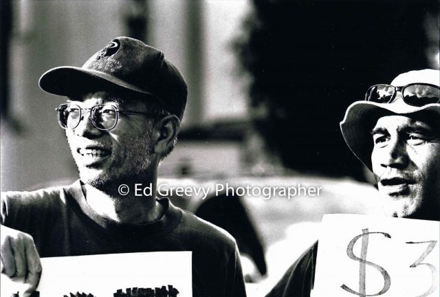 Barry Nakamura (left) at demonstration | Ed Greevy Photographer