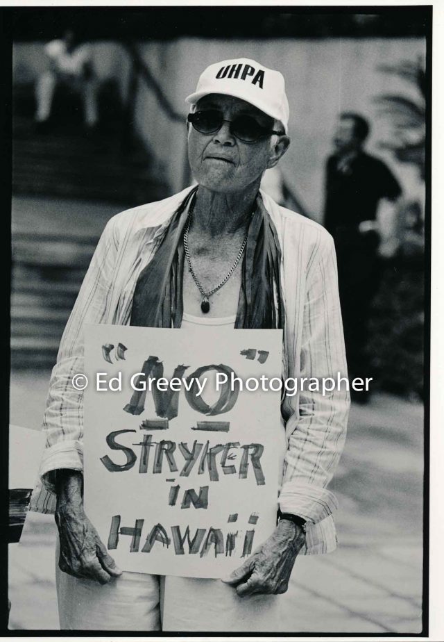 Marion Kelly at anti Stryker protest. (circa 2005) Negative: 9124-5-33 | Ed Greevy Photographer
