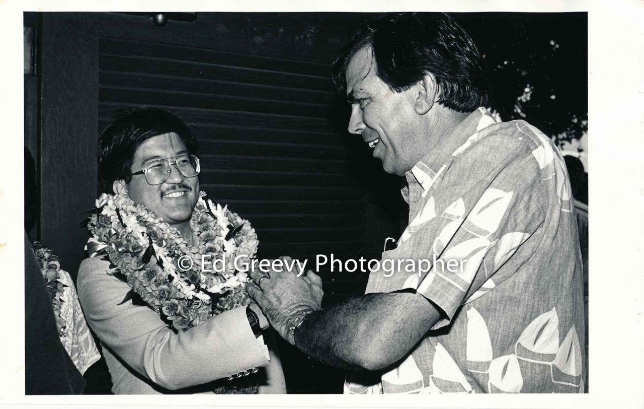 Roland Kotani (left) with supporter. 1988