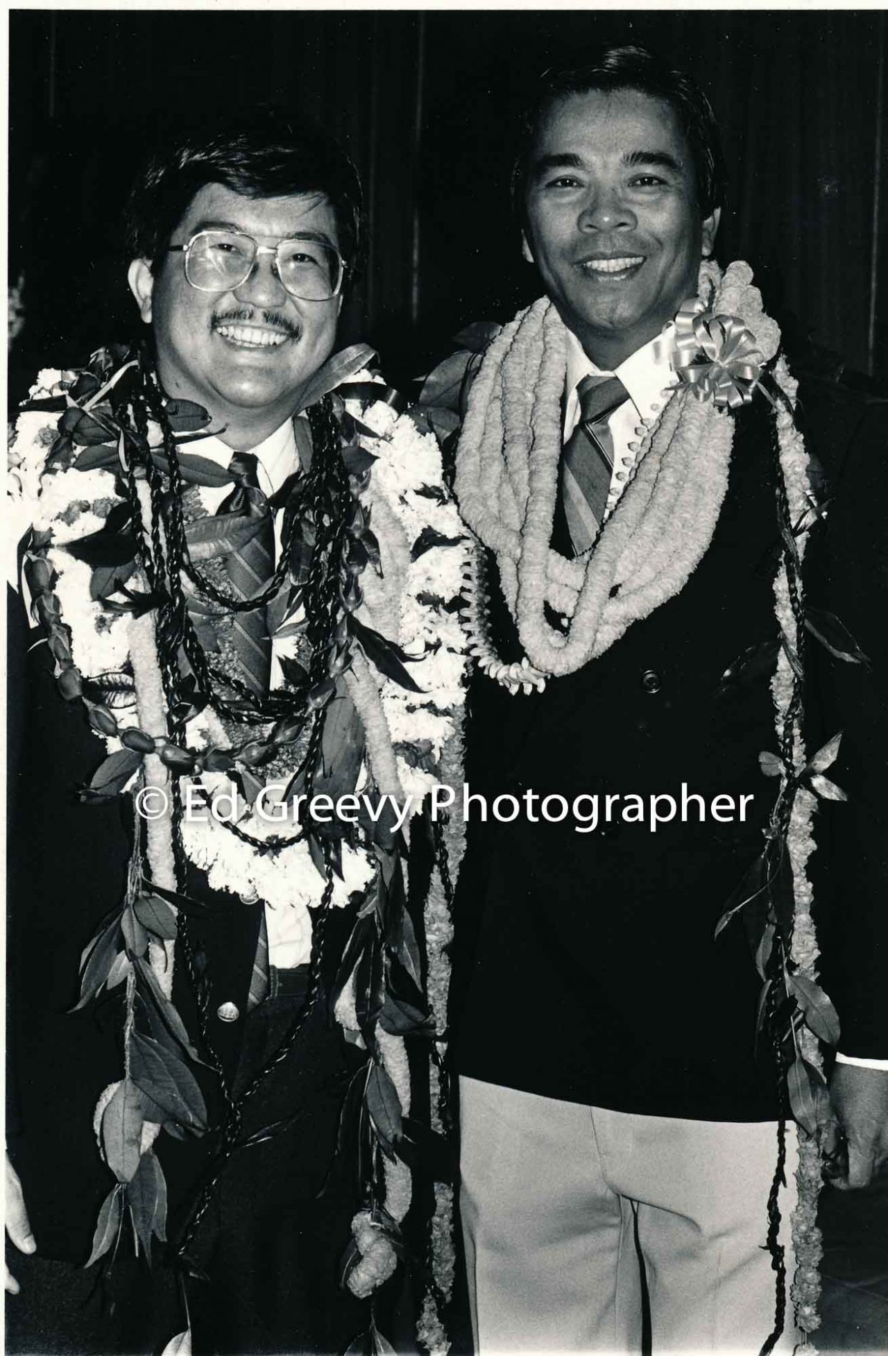 State House member Roland Kotani (left) and Romy Cachola. 1988