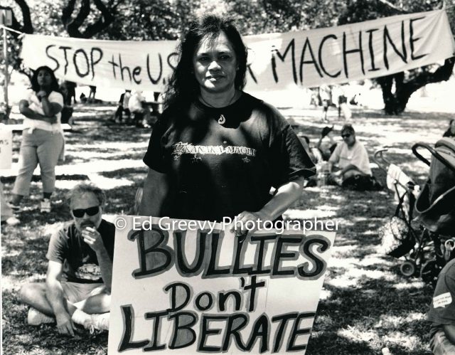 Terri Kekoʻolani at NION anti-war protest. (15 March 2003) Negative: 9116 | Ed Greevy Photographer