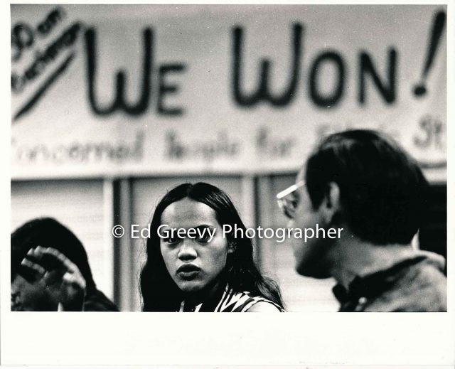 Terri Kekoʻolani (center) at UH Manoa Ethnic Studies meeting. (circa 1972) Negative: 2577 | Ed Greevy Photographer