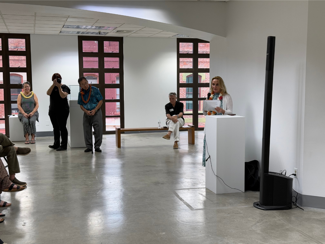 My Aunty Donna Green sharing prepared remarks about her brother, Ed Greevy. She flew from San Diego to attend.